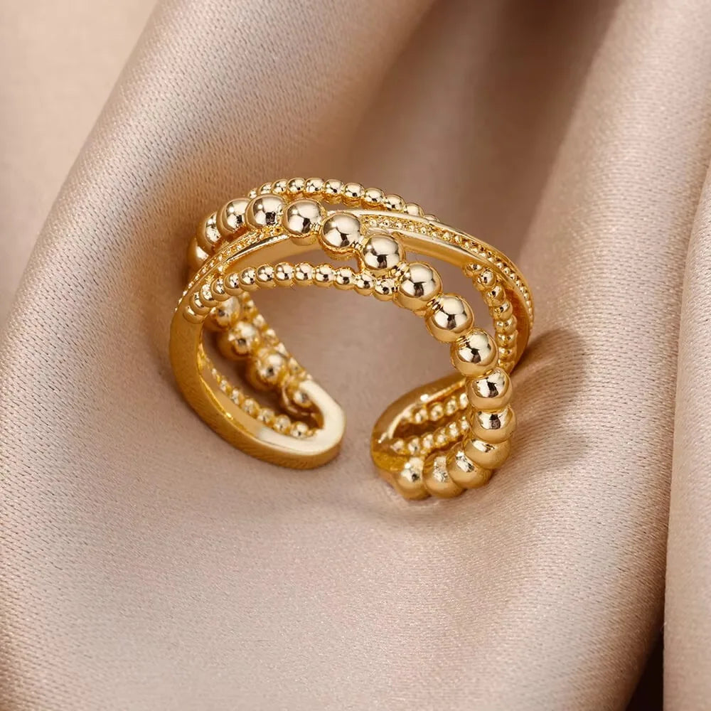 Zircon Geometric Rings For Women Gold Color Stainless Steel Opening Ring Luxury Wedding Party Aesthetic Jewerly Gift Femme 2024