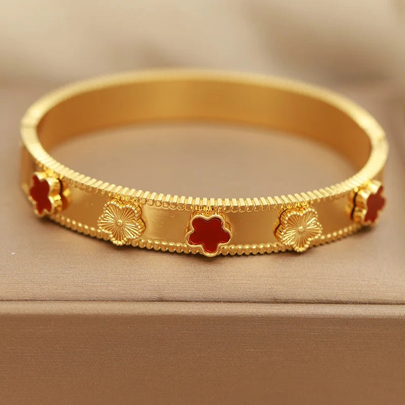 316L Stainless Steel Golden Flower Geometric Bamboo Bangle