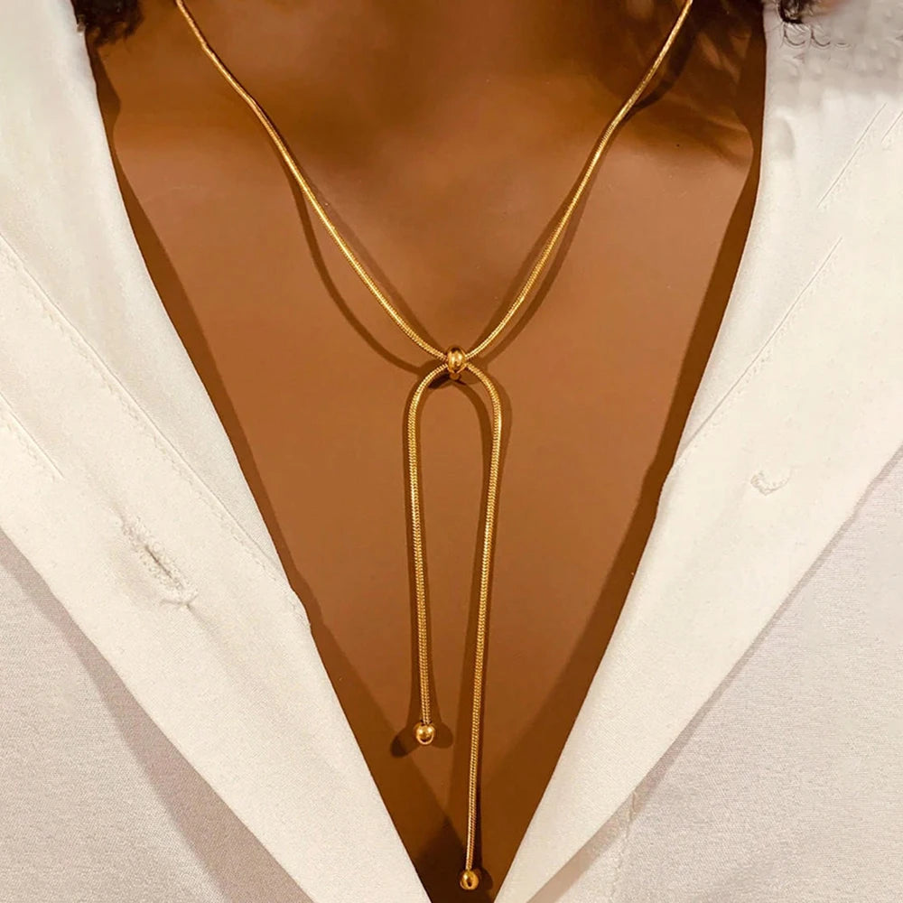 Stainless Steel Necklace Exquisite Ball Pendant Pull Adjustable Necklace Women's Fashion Accessories Daily Collocation Party