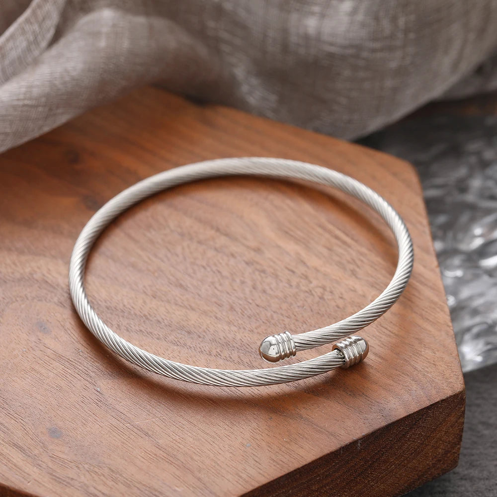 woiwoi Stainless Steel Bracelets Vintage Fashion Simplicity Temperament Decals Wires Metal Bracelet For Women Jewelry Gifts