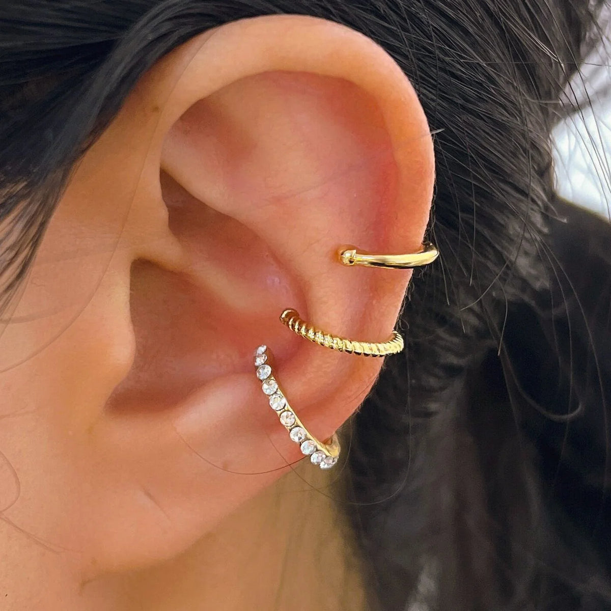 Dainty Gold-Plated Flower Dangle Hoop & Stud Stackable Earrings Set, 3 Pcs/Set