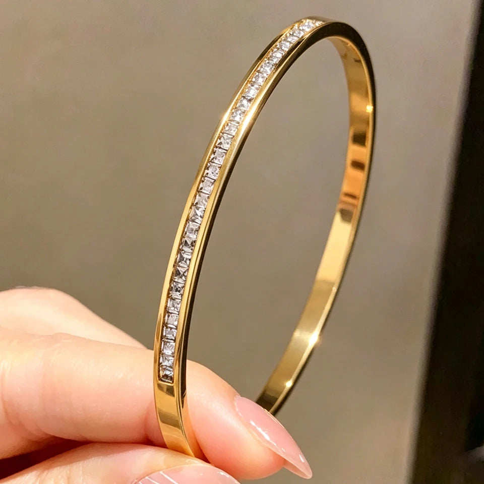 Yupsk Classic Non-Fading Stainless Steel Sparkling Zircon Bangle
