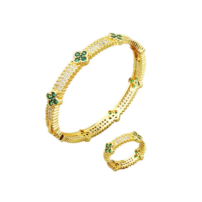 Fashion Luxury Lucky Geometry Cubic Ziron Engagement Bridal Bracelet Finger Ring copper Classic Lady Gift