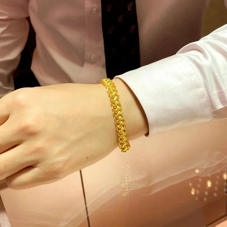 Pure Yellow Gold Bracelets for Women Men Classic Wedding Watch Chain Bracelets Christmas Gifts Jewelry Never Fade