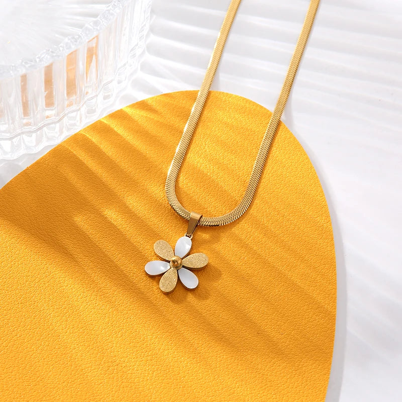 EILIECK 316L Stainless Steel Cute Flower Necklace Earrings Fashion Exquisite Waterproof Jewelry Set For Women Girl Charm Gift
