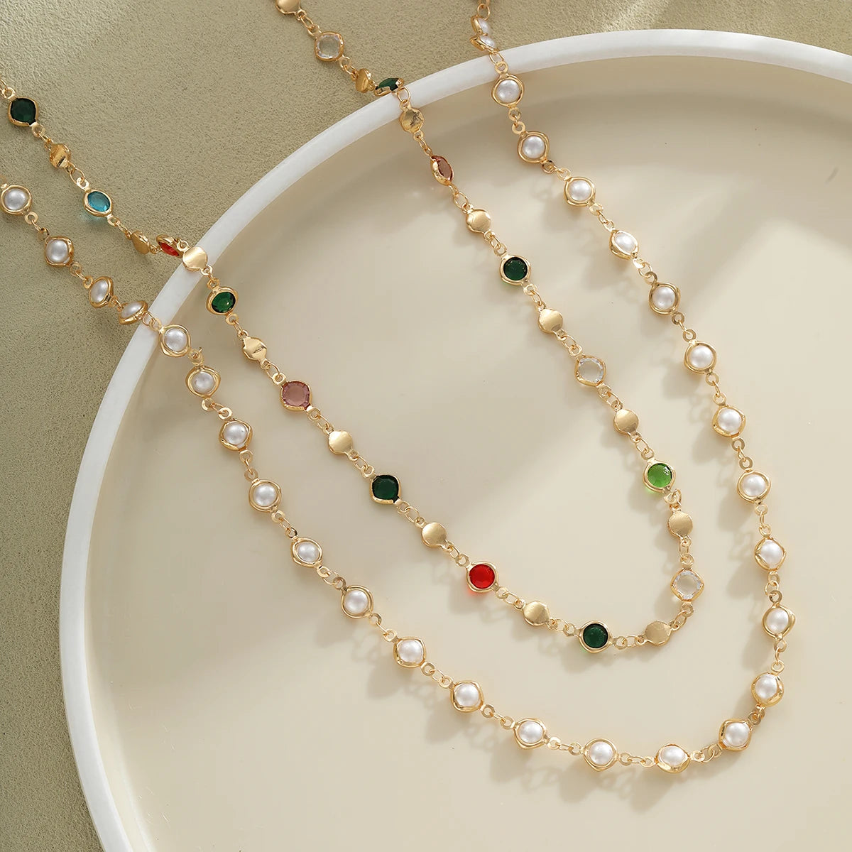 Vintage Faux Pearl & Crystal Tassel Y-Necklace Set, 2 Pcs/Set