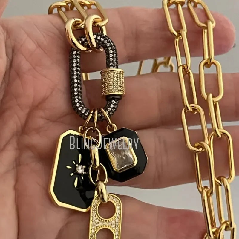 10 colliers ras-de-cou en acier inoxydable avec chaîne trombone et fermoir mousqueton, bijoux pour femmes avec breloque cadenas, tirette de canette de soda et grain de café