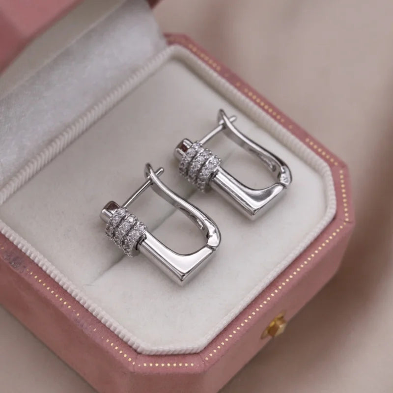 French Two-Tone Geometric Water-Drop Zircon Earrings
