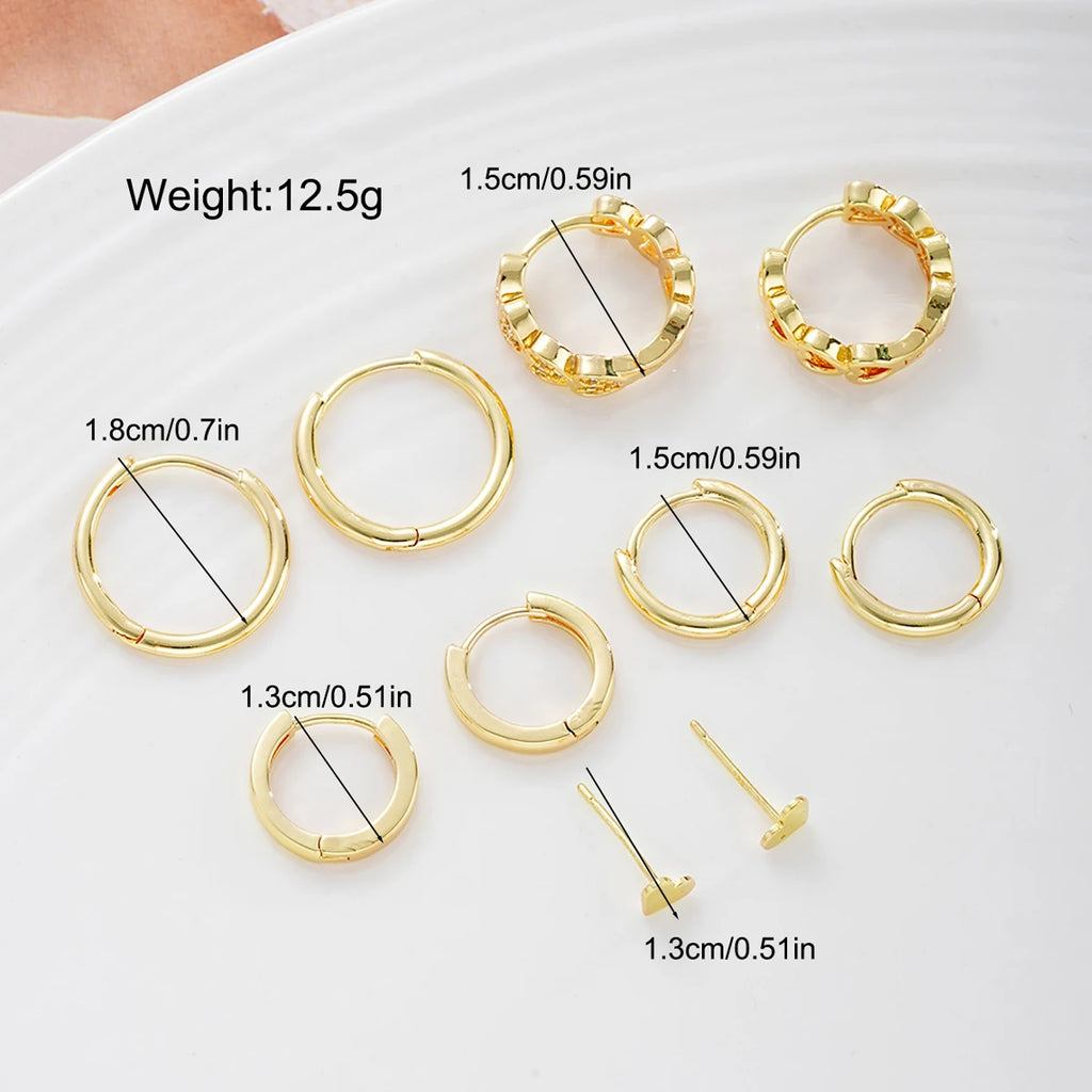 10Pcs/Set Zircon Stackable Stud Earrings Set For Women Simple Gold Color Heart Cartilage Hoop Earring Fashion Girl Jewelry Gifts