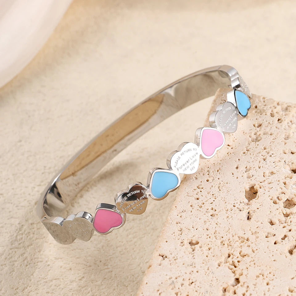 ChooseMe 3-Piece Stackable Stainless Steel Heart Elements Waterproof Bangle Set