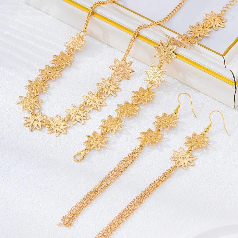Snowflower Jewelry Set (Necklace, Earrings, Bracelet), Elegant Jewelry for Women, Fashion Accessory for Parties & Daily Wear