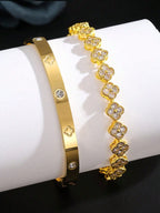 2PCS French Delicate Lucky Clover Stainless Steel Zircon Bracelet