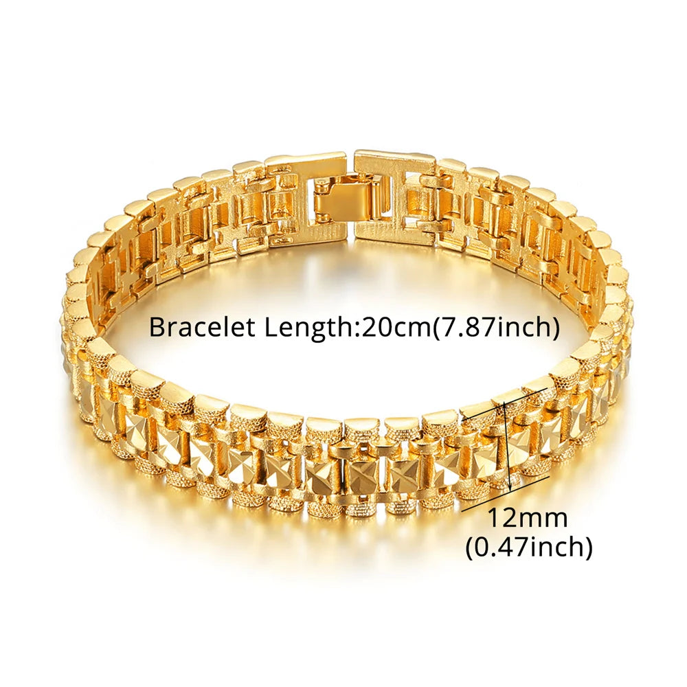 Punk Chunky Hand Chain Bracelet 8/12MM Gold Color Wristband Bracelets Bangle For Men Women Fashion Jewelry Braslet 2021
