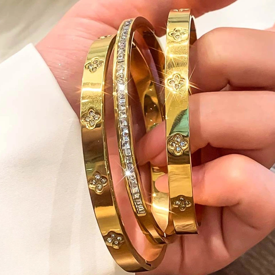 Yupsk Classic Non-Fading Stainless Steel Sparkling Zircon Bangle