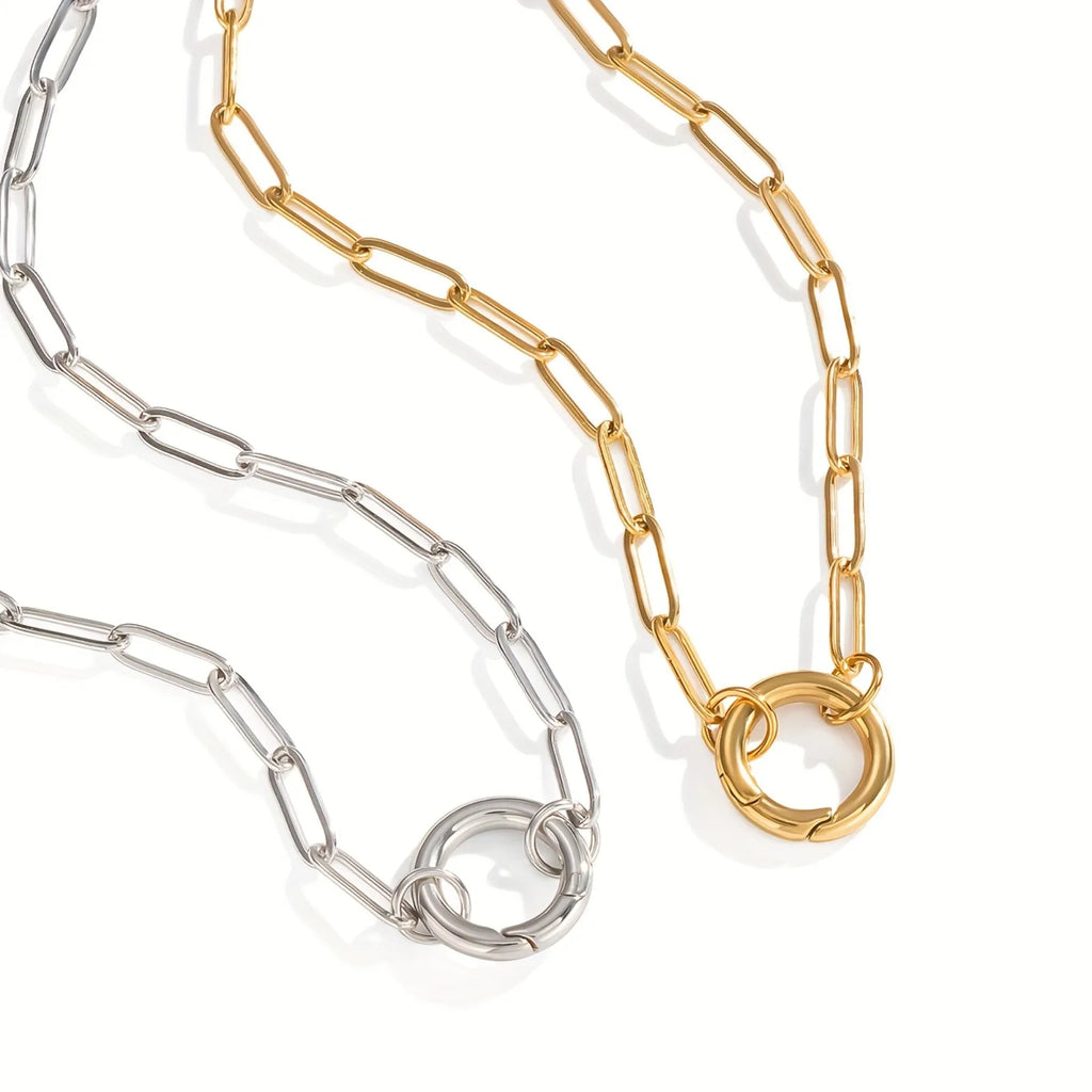 Collier Femme Chaîne Épaisse Cercle Simple | Collier en Acier Inoxydable Or | Design Anti-Décoloration | Accessoires Minimalistes pour Fête Quotidienne