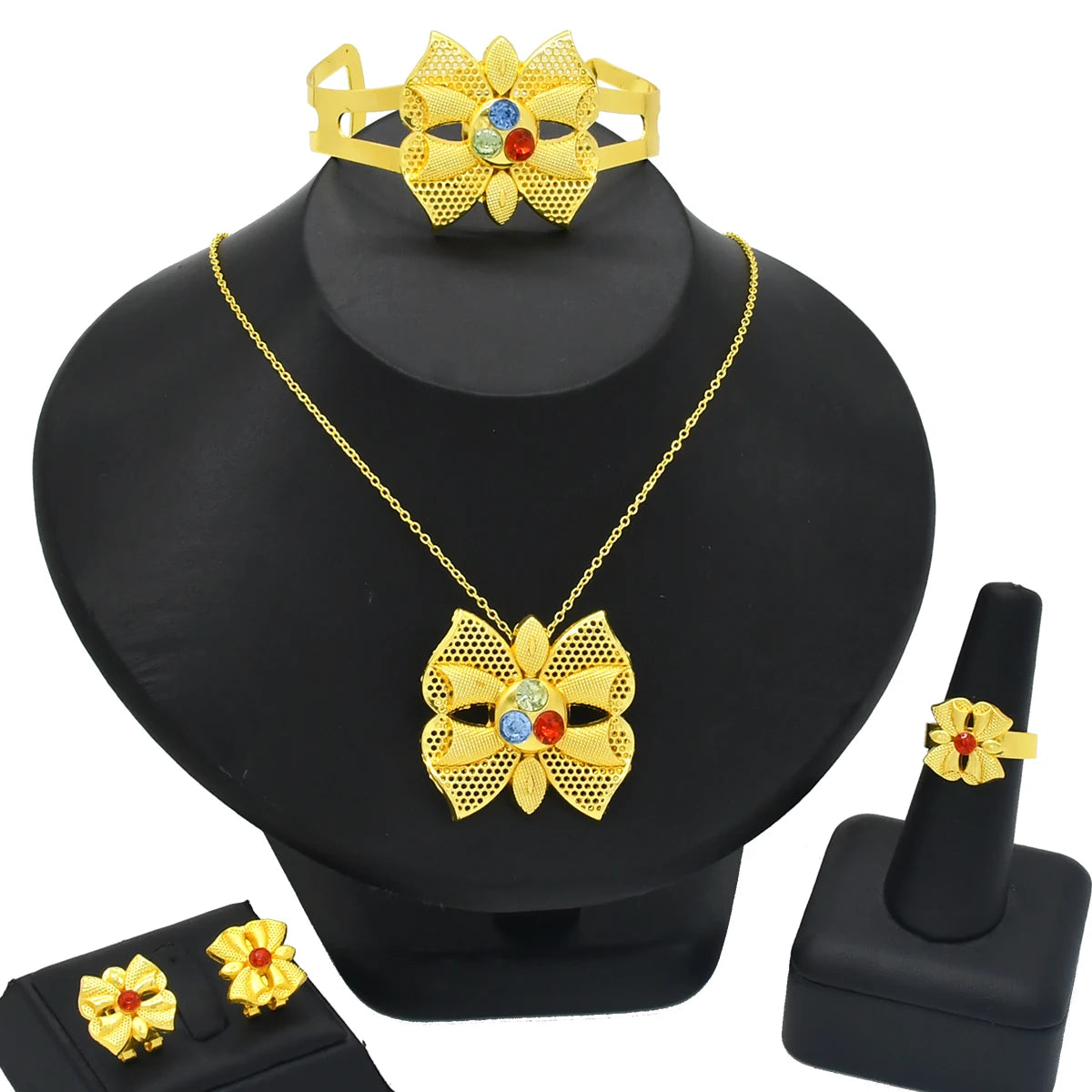 ANIID Nigeria Butterfly Cystal Jewelry Sets For Lady Wedding Ethiopian 24K Gold Color Necklace And Earing Jewellery Dubai Gift