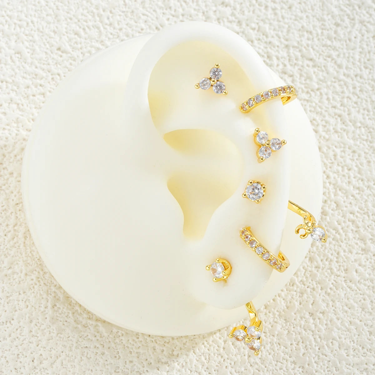 Geometric Irregular Zircon & Floral Hoop Stud Earrings Set, 6 Pcs/Set