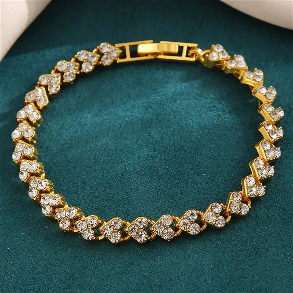 Luxury Roman Crystal Geometric Rhinestone Chain Charm Bangle