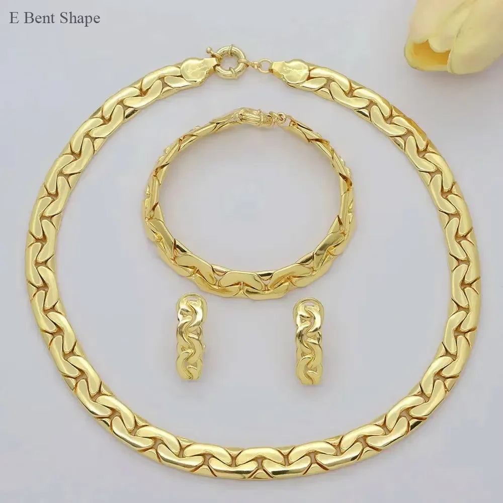 Brazilian 18K Gold Plated Jewelry Set Africa High Quality Gold Color Necklace Bracelet Earrings Suitable For Daily Wear Banquet