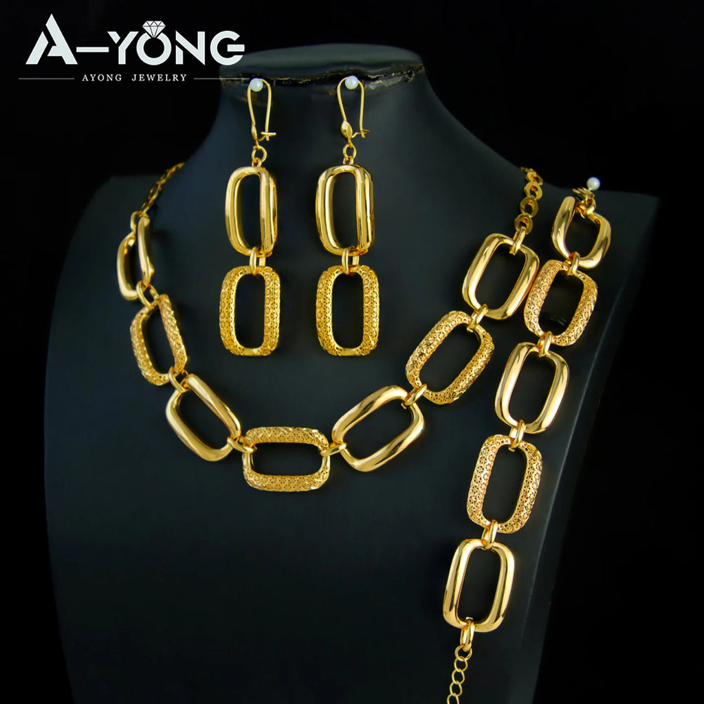 ChooseMe Premium Wedding Jewelry Set 21k Gold Plated Mid East Hip-hop Necklace Bracelet Earrings Dubai Women Vintage Jewelry
