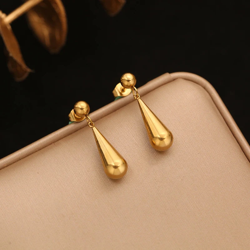 EILIECK 316L Stainless Steel Gold Color Teardrop Tassel Necklace Earrings For Women New Gift Hypoallergenic Waterproof Jewelry