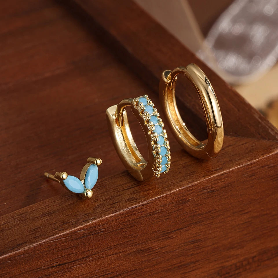 6-Piece Fashion Blue Turquoise & Shiny Zircon Hoop Earring Set