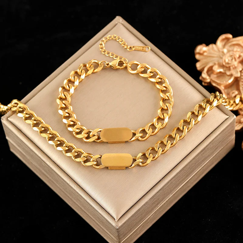 EILIECK 316L Stainless Steel Hollow Heart Necklace Bracelet Set Minimalist Metal Texture Women Water Resistant Jewelry Lady Gift