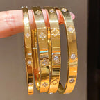 Yupsk 4/1Pcs Bracelet empilable en acier inoxydable incrusté de zircon, motif floral délicat, bracelets pour femmes, bijoux polyvalents et tendance