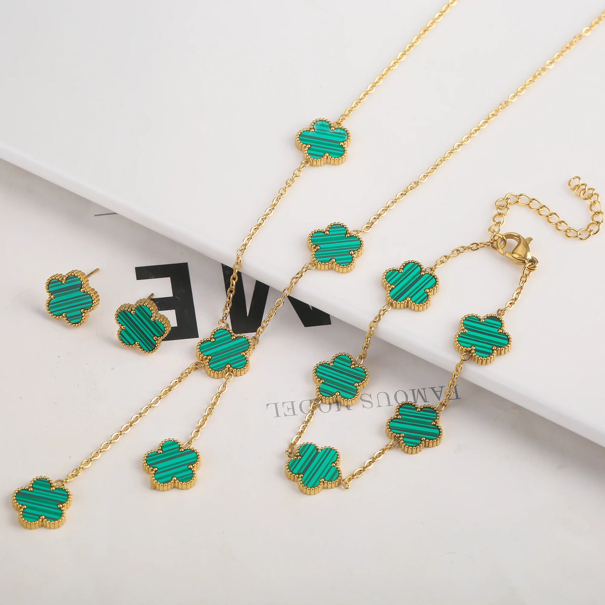 Hot Selling Stainless Steel Shell Plant Five Leaf Flower Set For Women's Jewelry Accessories Simple And Non Fading Clover Gift