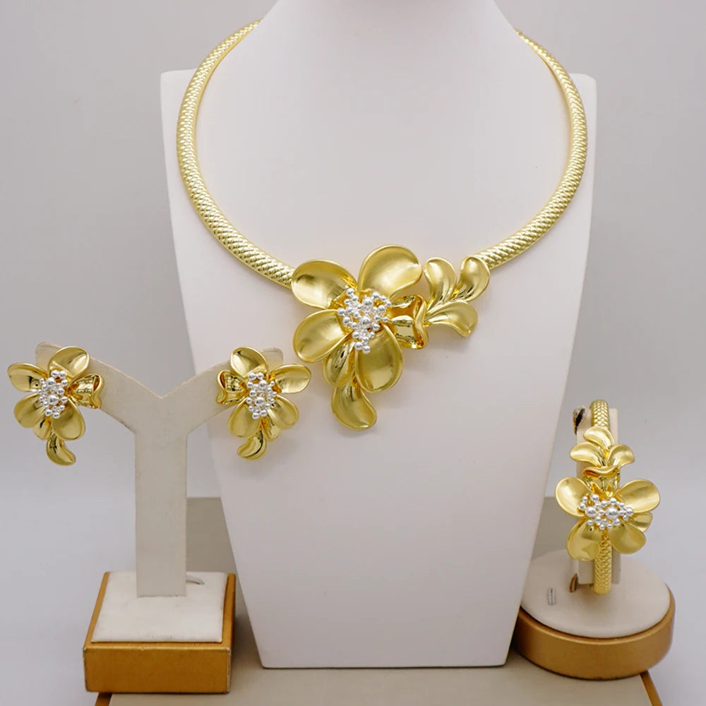 Brazilian Gold Flower Dubai Jewelry Set