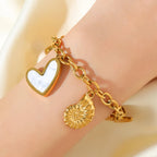 EILIECK 316L Stainless Steel Heart Sun Charm Bracelet Gold Color PVD Plated High Quality Waterproof Jewelry Hand Chain for Women