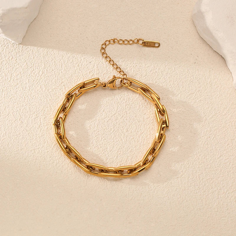 EILIECK Waterproof Stainless Steel Geometric Link Chain Bracelet Bangle Statement Metal Polished 18K PVD Plated Stylish Jewelry