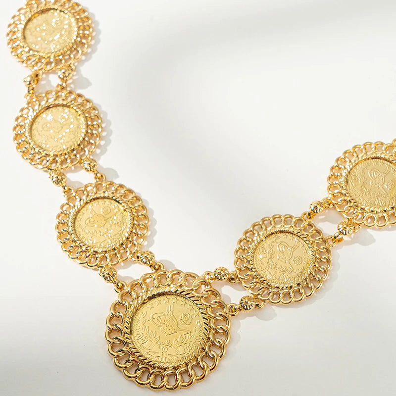Nouveau collier de pièces turques, plaqué or, bijoux arabes du Moyen-Orient pour femmes, bijoux de mariage musulmans, pendentifs de collier de mariée