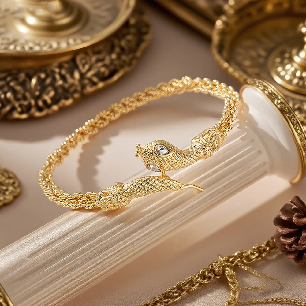 Snake-Shape Gold-Color Open Charm Wedding Anklet & Arm Bracelet