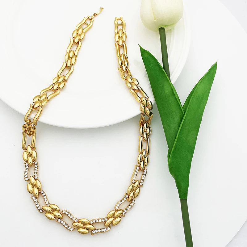 ChooseMe Dubai Gold Cuban Necklace & Earrings Jewelry Set