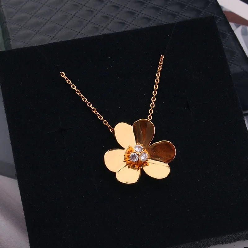 Luxury Flower Geometry Cubic Ziron Engagement Necklace Bridal Stud Jewelry copper Lady Gift Lovely