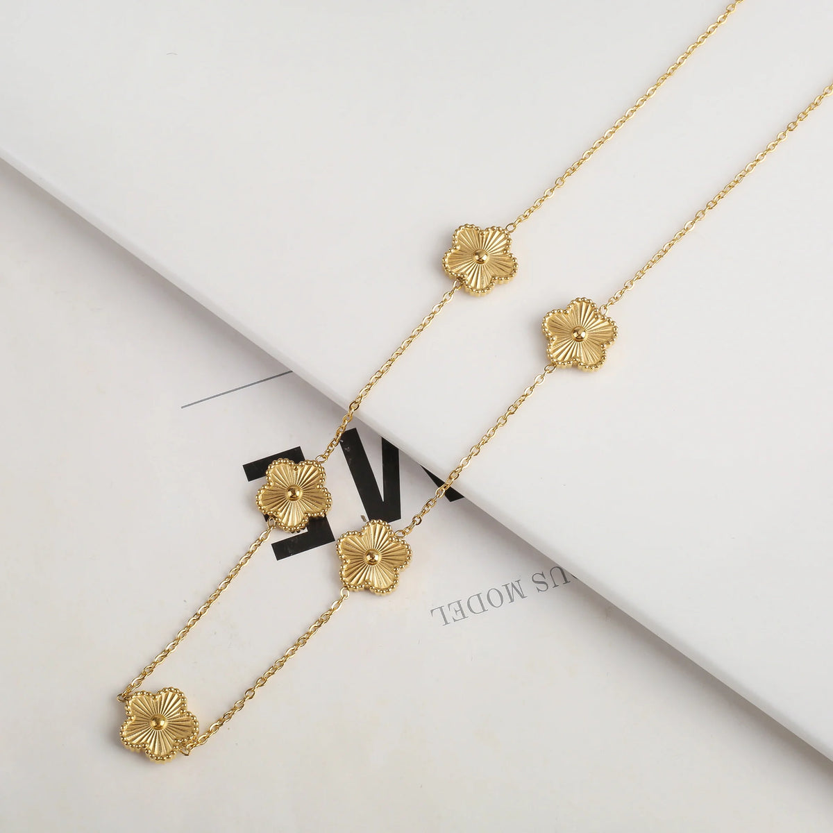 Metal Plum Blossom New Plant Five Leaf Flower Creative Bracelet Necklace Earring Set Women's Luxury Stainless Steel Clover