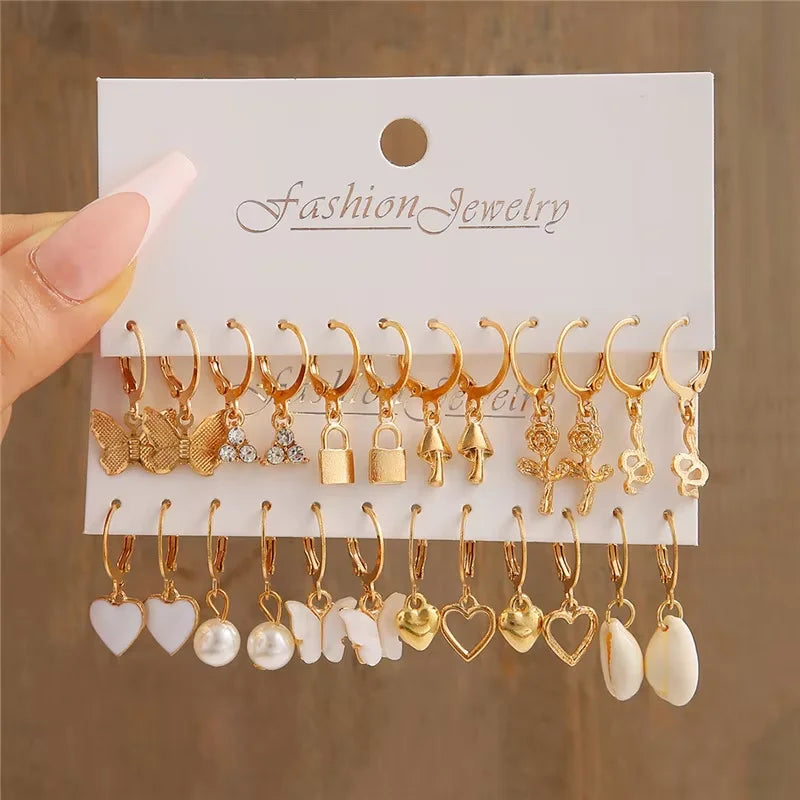 Gold Pearl Geometric Hoop Earrings