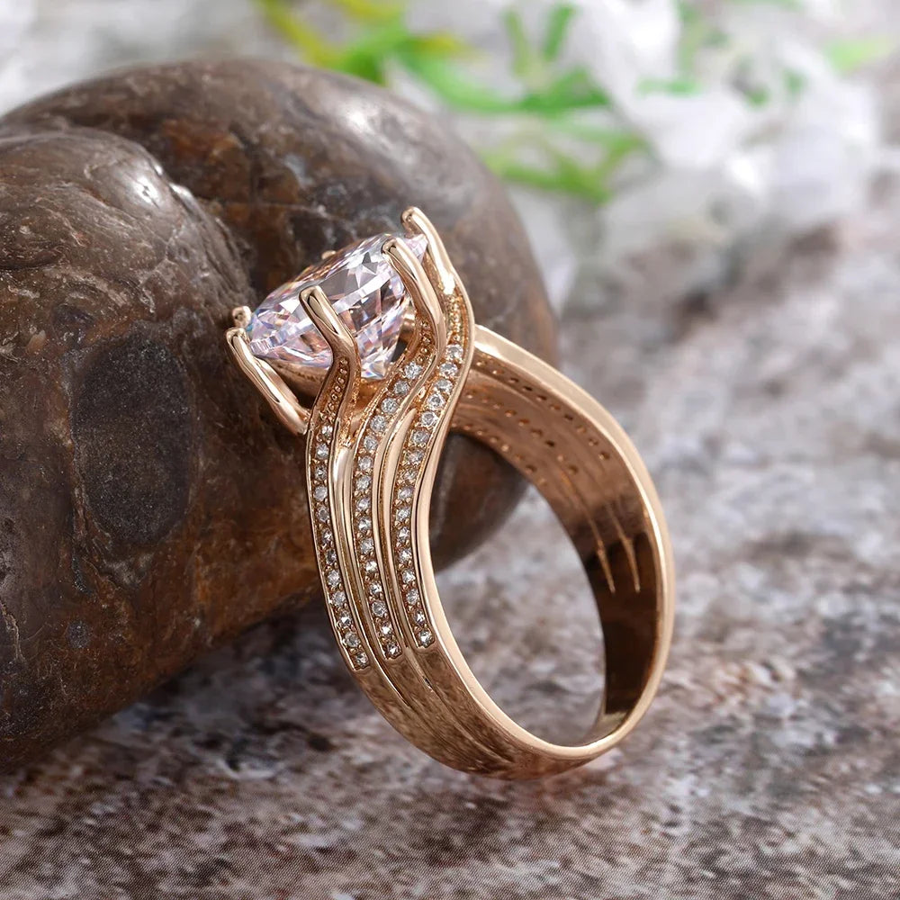 Gorgeous Solitaire Zirconia Bridal Wedding Rings Gold Color Engagement Party Brilliant Women Jewelry Anillos De Mujer Кольцо