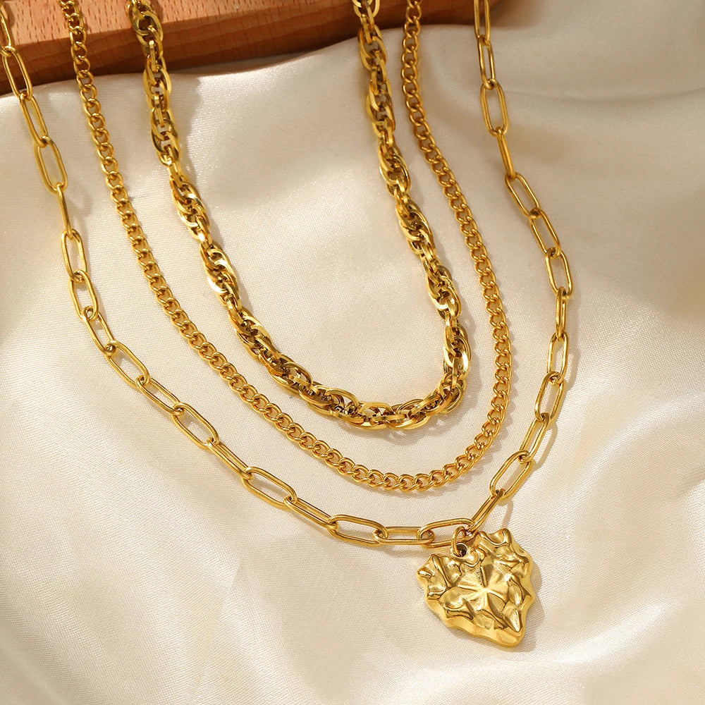 Stainless Stee Necklaces Asymmetric Heart Pendant Multilayer Chain Atmospheric Necklace For Women Jewelry Anniversary New Gifts