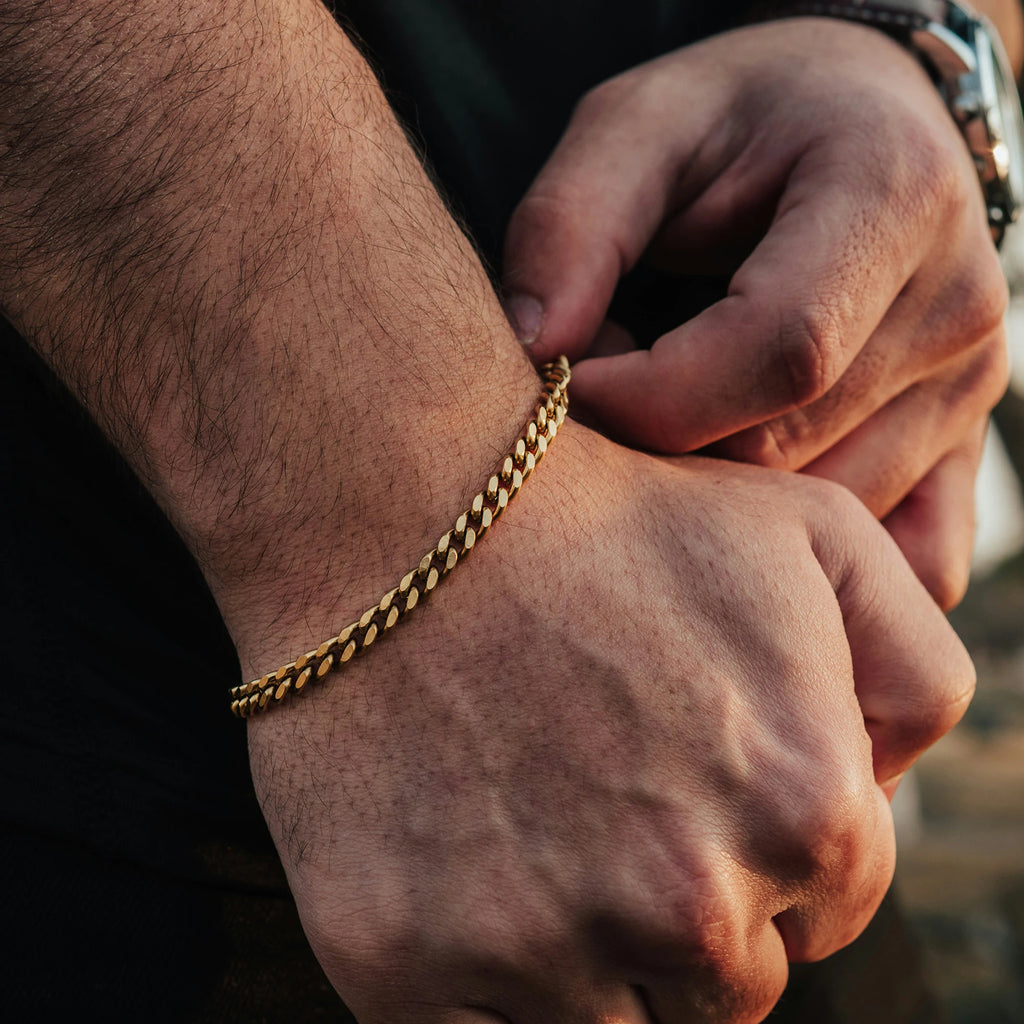 Hiphot Bracelet chaîne cubaine gourmette en acier inoxydable pour hommes, couleur or simple, bracelet chaîne pour hommes, bijoux de poignet unisexe, cadeau