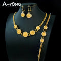 Dubai Vintage Coins Charm Jewelry Set 21k Gold Plated Turkish Bridal Zirconia Necklace Nigeria Muslim Women Wedding Jewelrys