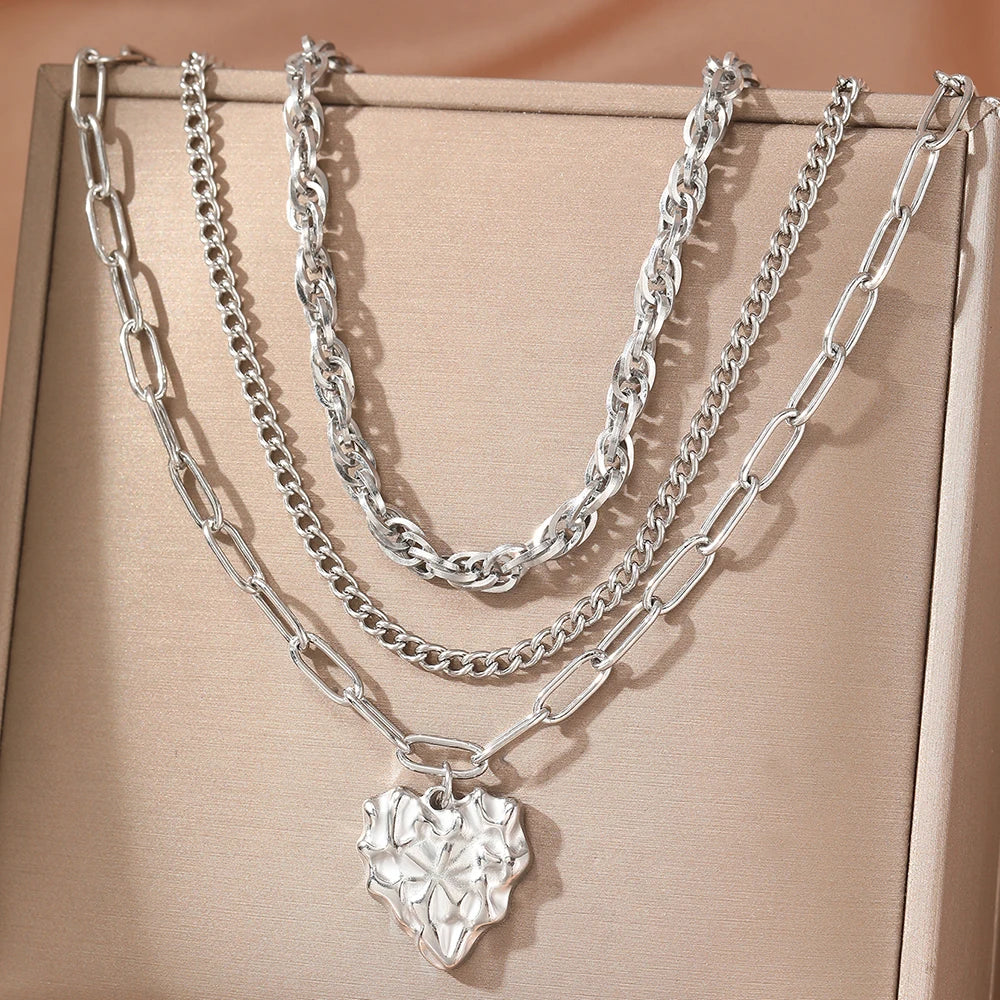 Stainless Stee Necklaces Asymmetric Heart Pendant Multilayer Chain Atmospheric Necklace For Women Jewelry Anniversary New Gifts