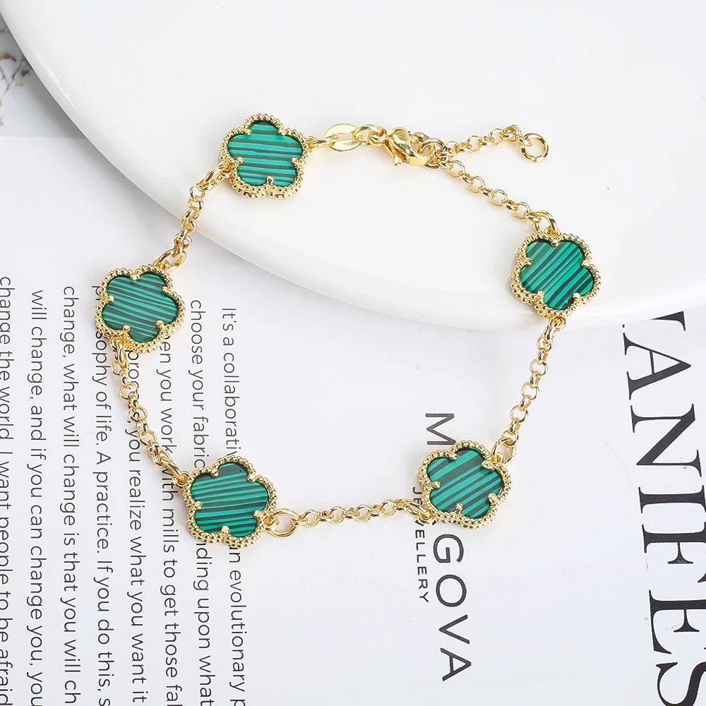 Hot Sale 14 Colors Five-Leaf Flower Set Bracelet Necklace Classic Simple Women Jewelry Set Suitable For Daily Party Wear Clover