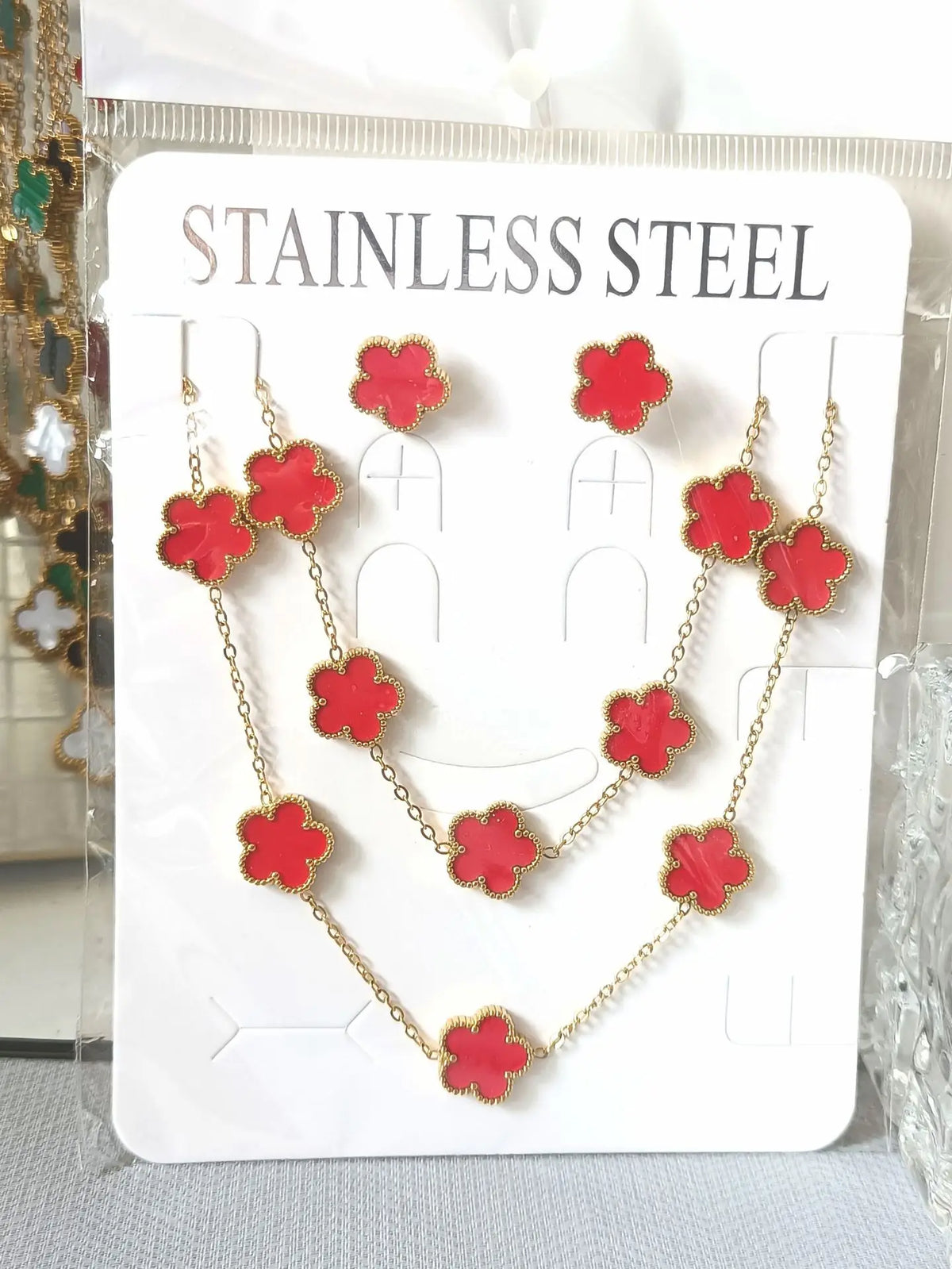 Hot Selling Stainless Steel Shell Plant Five Leaf Flower Set For Women's Jewelry Accessories Simple And Non Fading Clover Gift