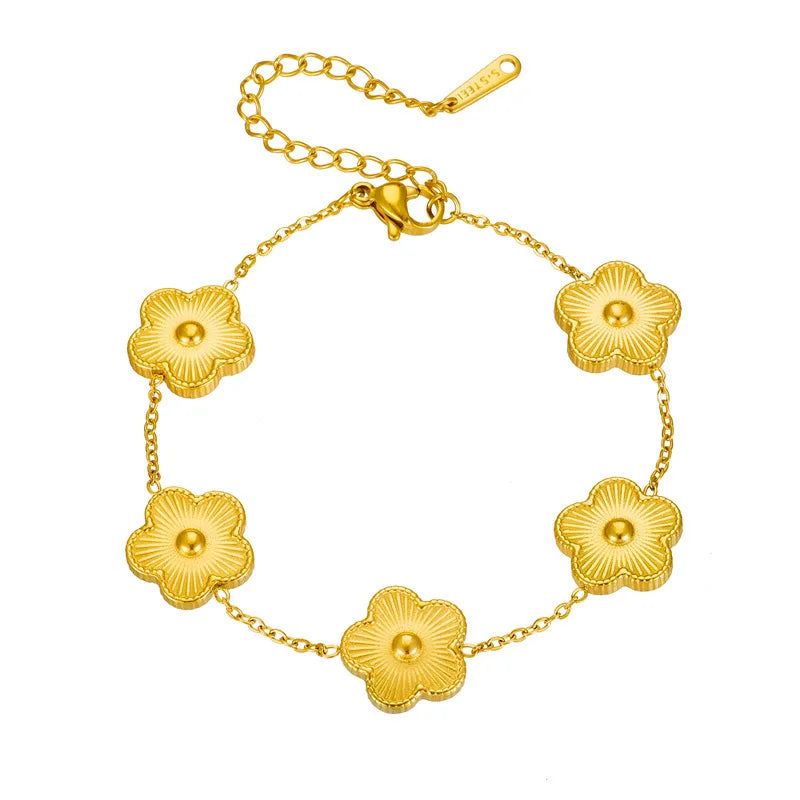 Hot Selling High-Quality Plum Blossom Plant Metal Five Leaf Flower Bracelet Necklace With Double-Sided Y2K Style Clover