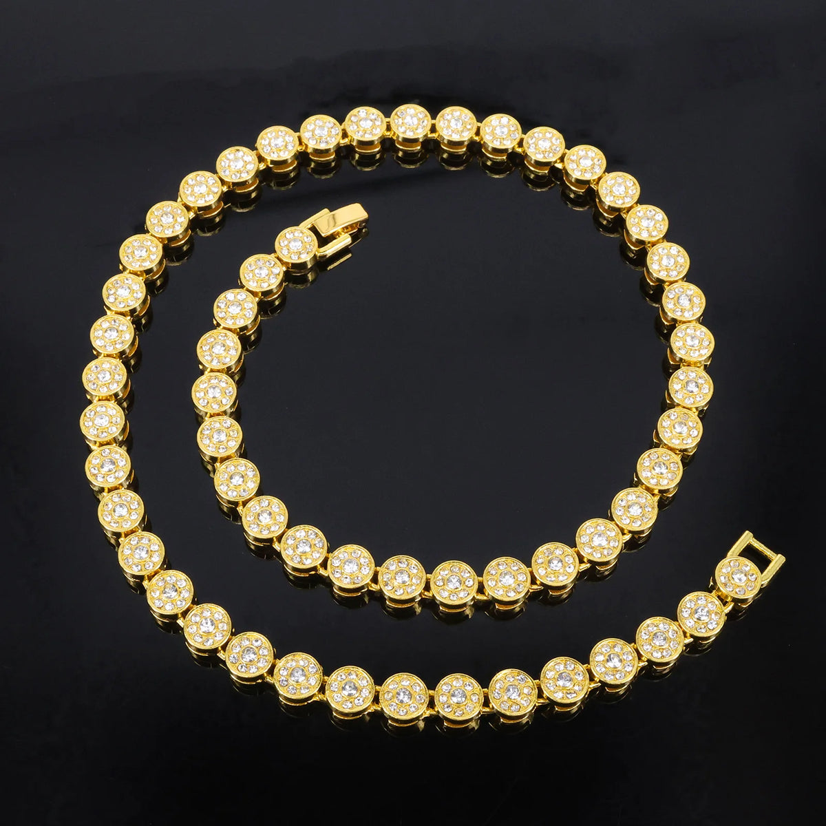 45cm New Shiny Round Rhinestone Hip Hop Tennis Chain & Bracelet Set