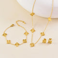 Stainless Steel Rhombus Flower Necklace Ring Earrings For Women Girl Four Leaves Clover Jewelry Set Gift for Party Birthday