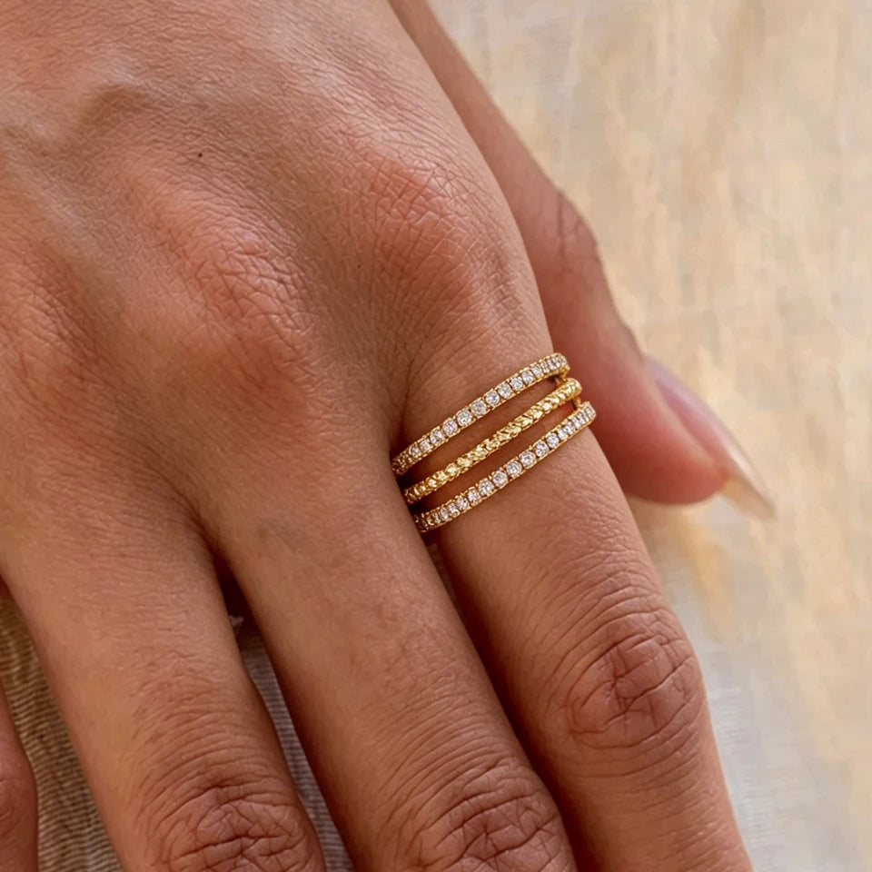 Luxury Elegant 3-Layer Full Paved Zircon Adjustable Statement Ring
