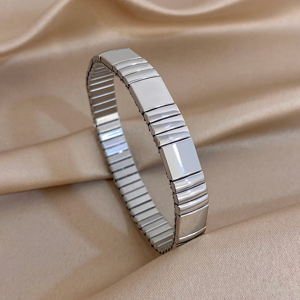 Greatera 6.5mm Width Thin Stainless Steel Elastic Bracelets Bangles for Women Gold Silver Color Stacked Bracelet Party Jewelry